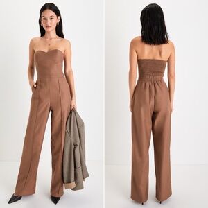 NWT | Lulus | Superior Style Brown Strapless Wide-Leg Jumpsuit | Sz S